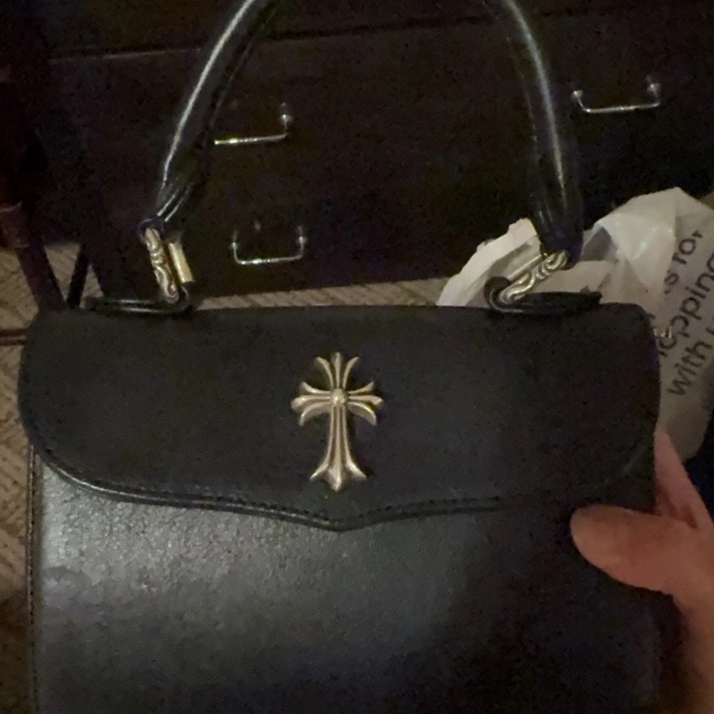 Black Handbag with Silver Cross Accent